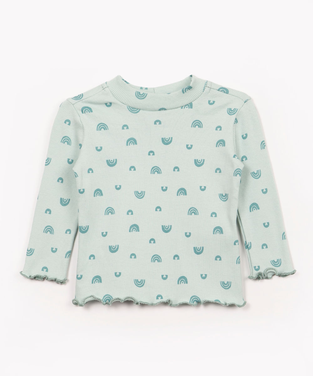 blusa de algodão infantil arco íris manga longa verde claro