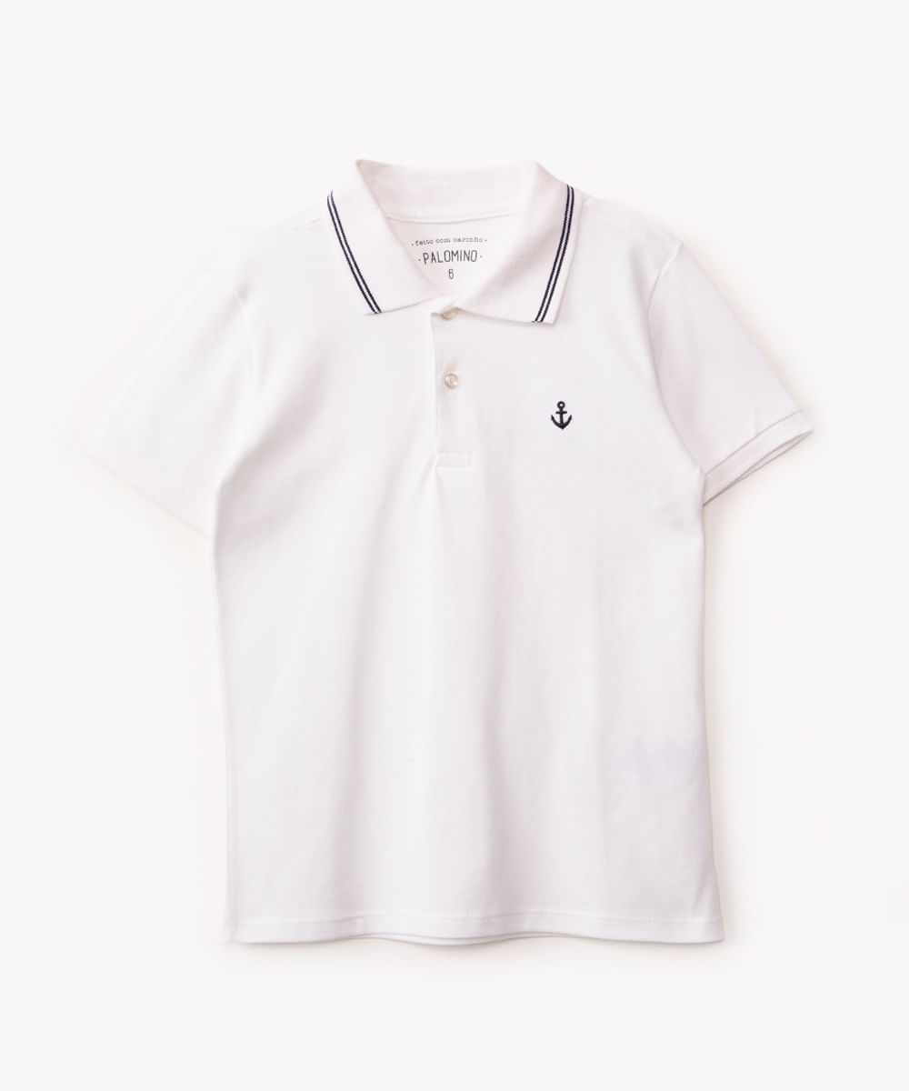 polo infantil de algodão com bordado branco