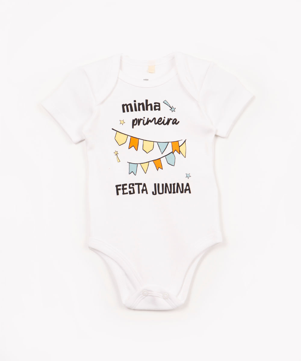 body de algodão infantil festa junina manga curta off white