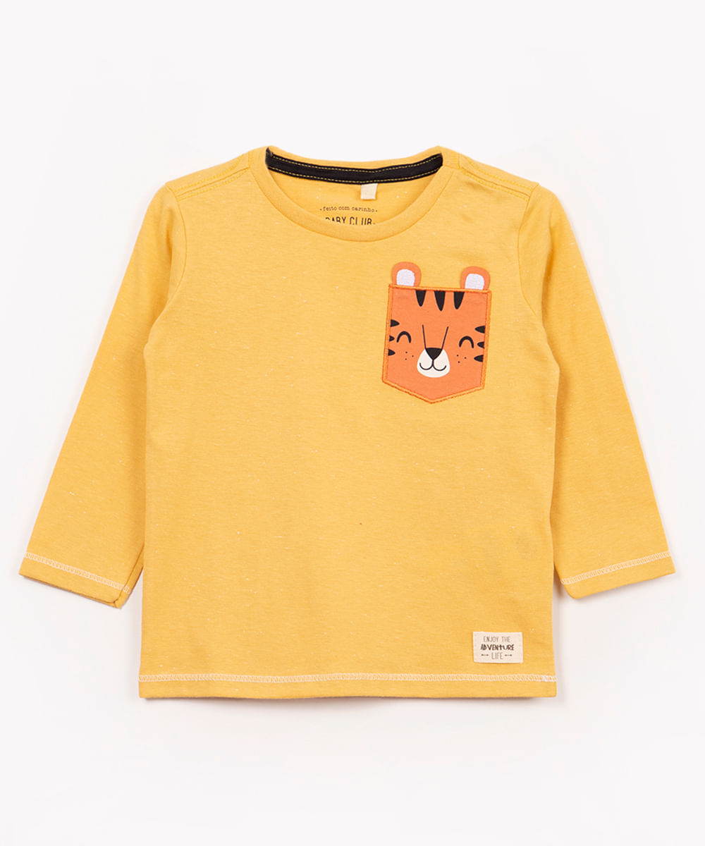 camiseta de algodão infantil tigre manga curta amarelo claro