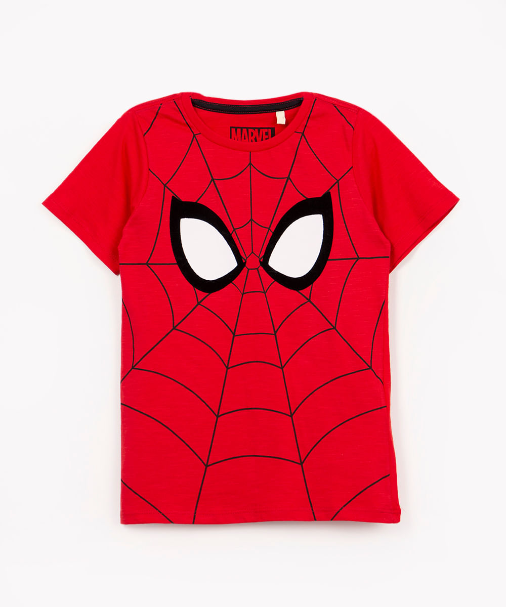 camiseta de algodão infantil homem aranha manga curta vermelha