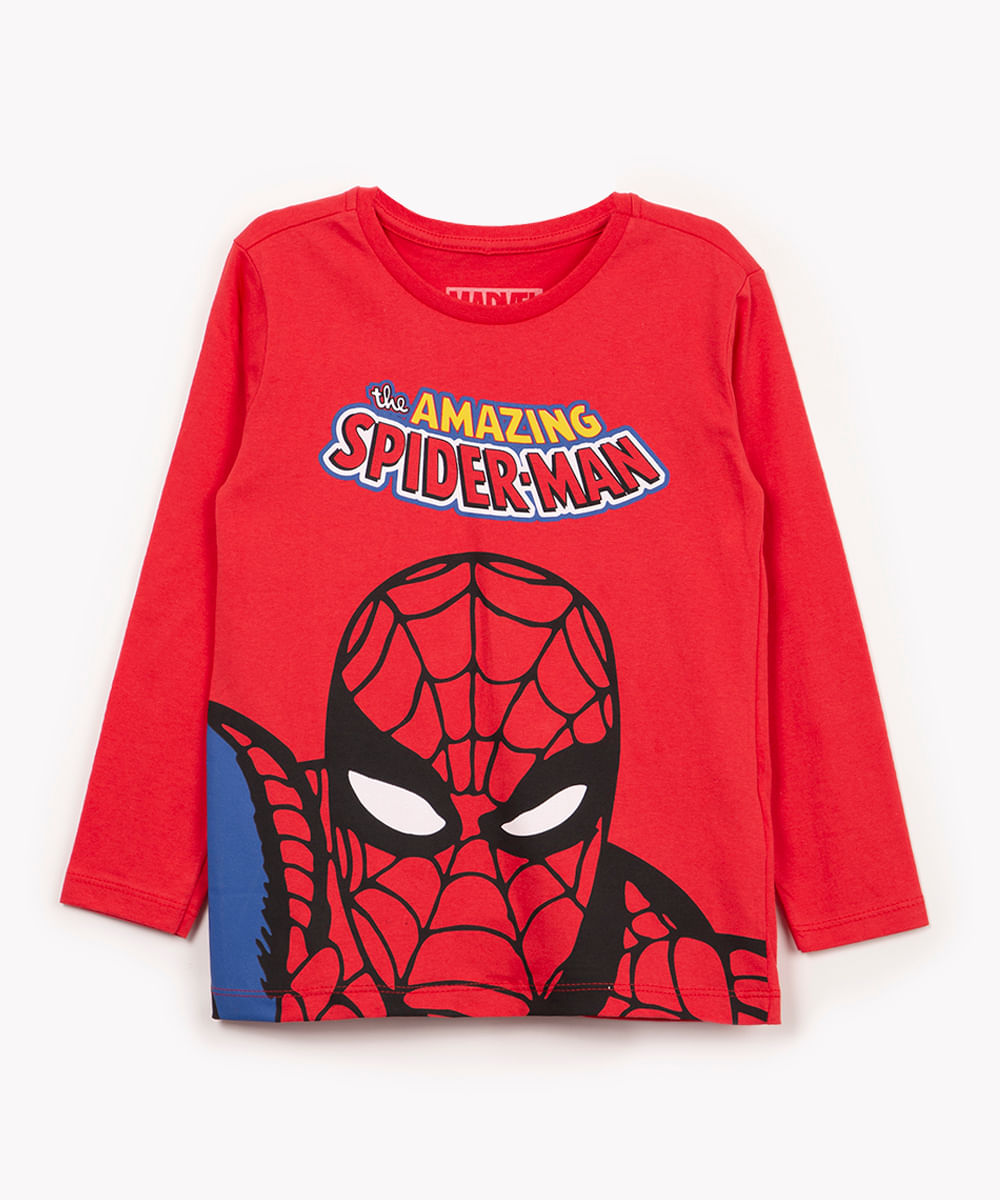 camiseta de algodão infantil homem aranha manga longa vermelho