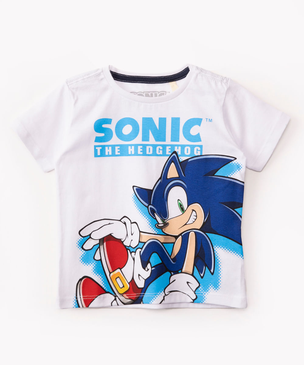 camiseta infantil sonic manga curta branco