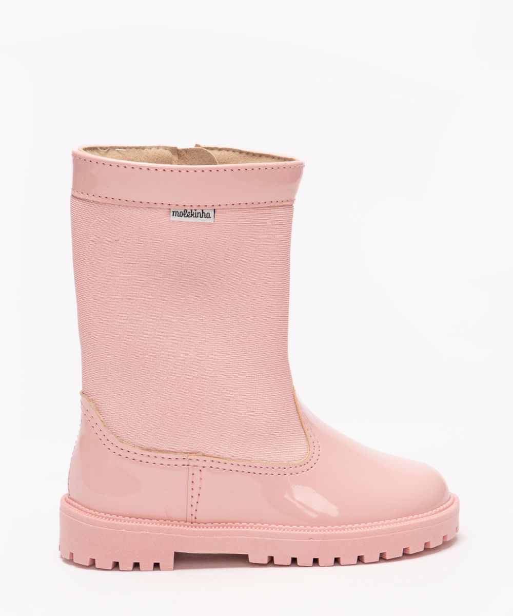 bota infantil cano longo molekinha rosa