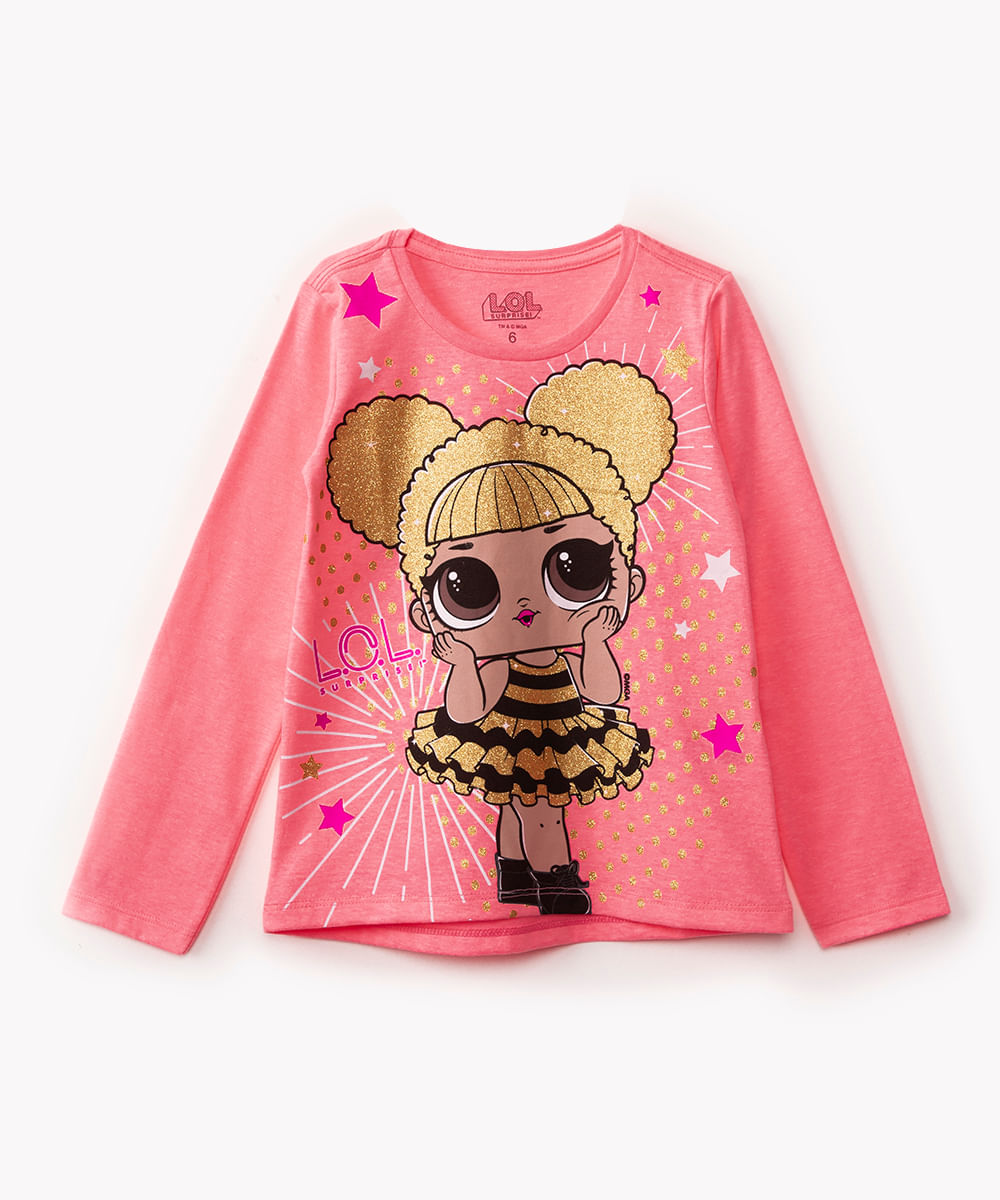 camiseta infantil lol queen be manga longa rosa