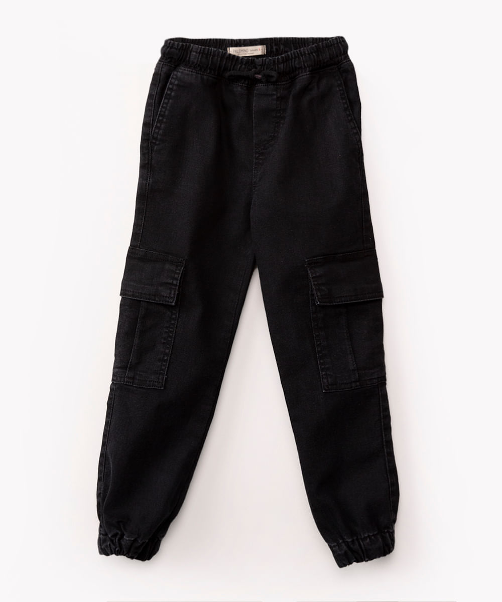 calça infantil jeans jogger cargo preto