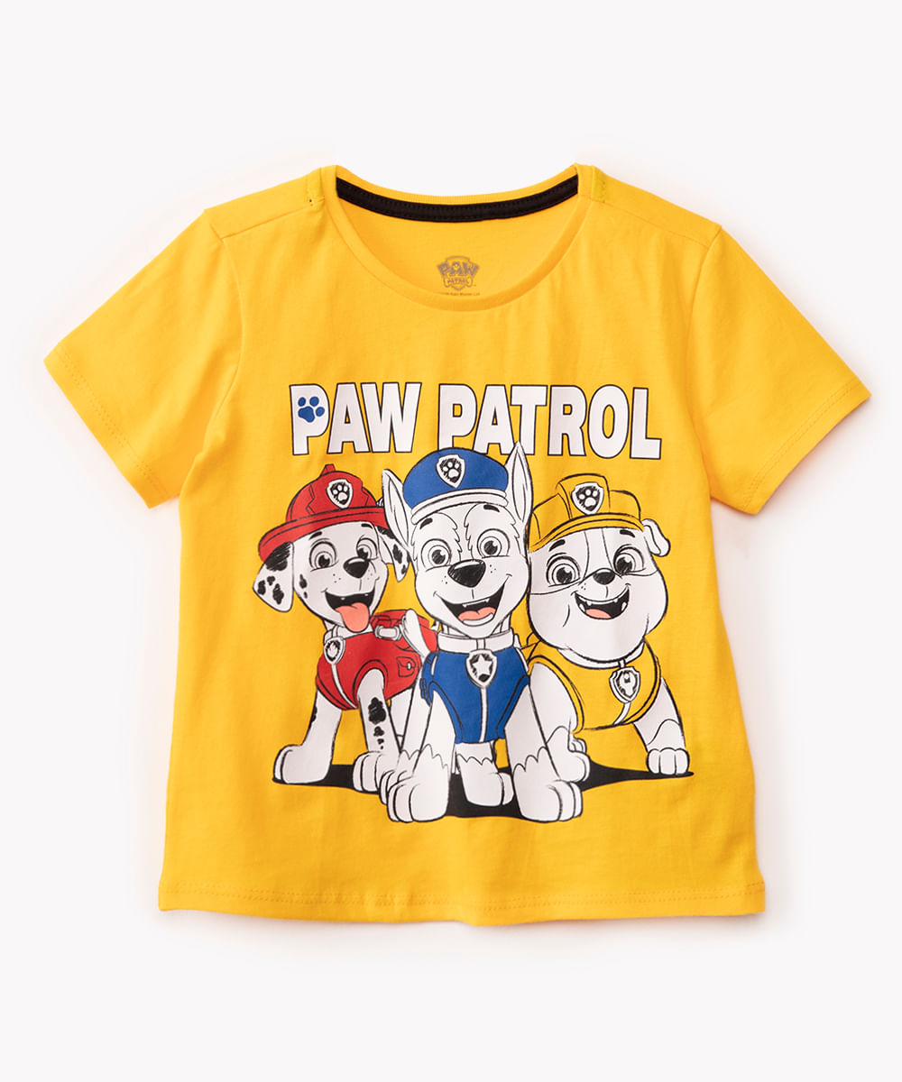 camiseta de algodão infantil patrulha canina manga curta amarela