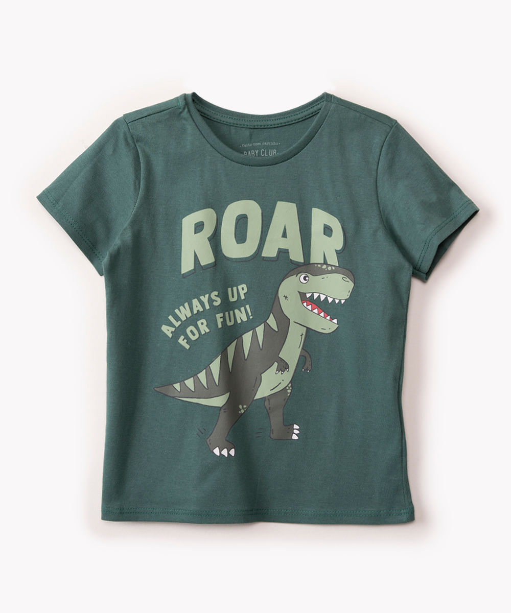 camiseta infantil dino roar manga curta verde