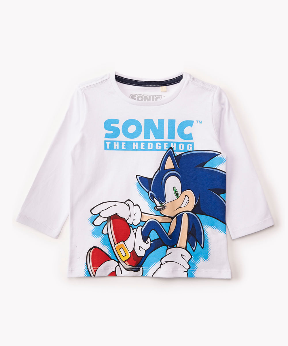 camiseta de algodão infantil sonic manga curta branco