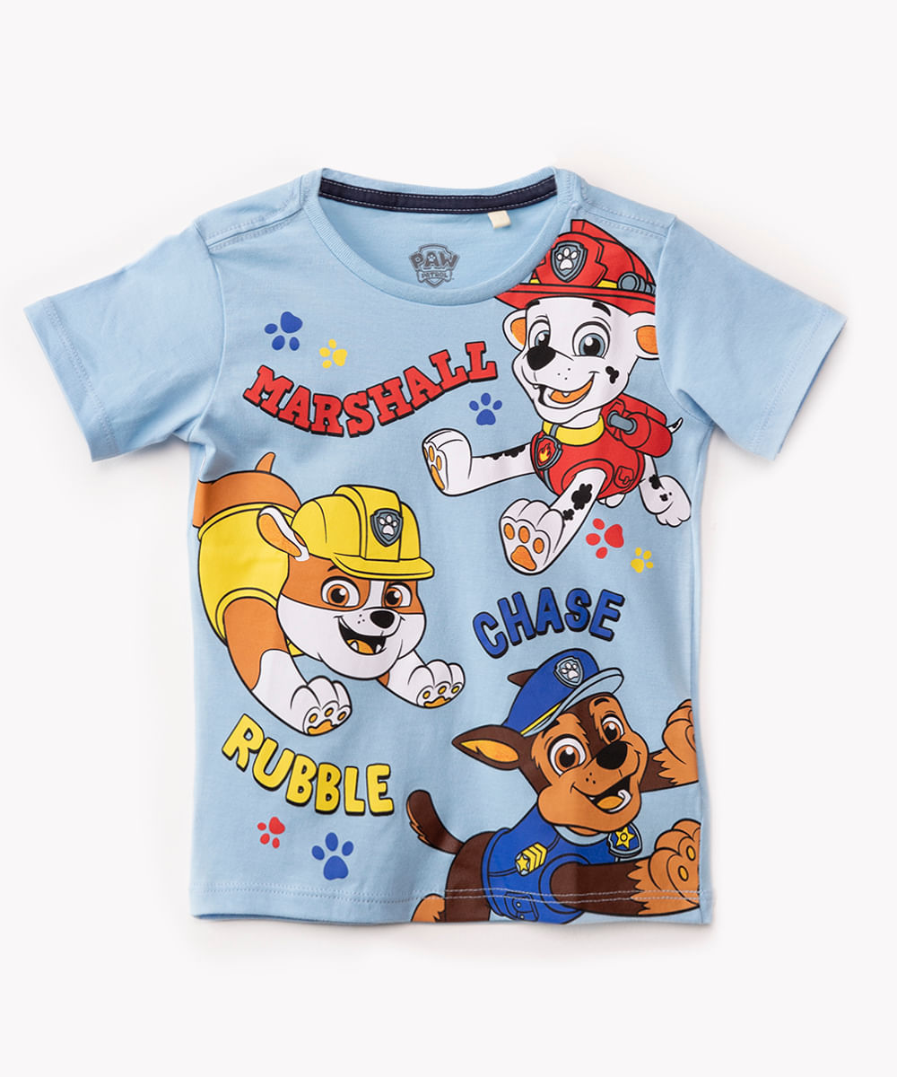 camiseta de algodão infantil patrulha canina manga curta azul claro