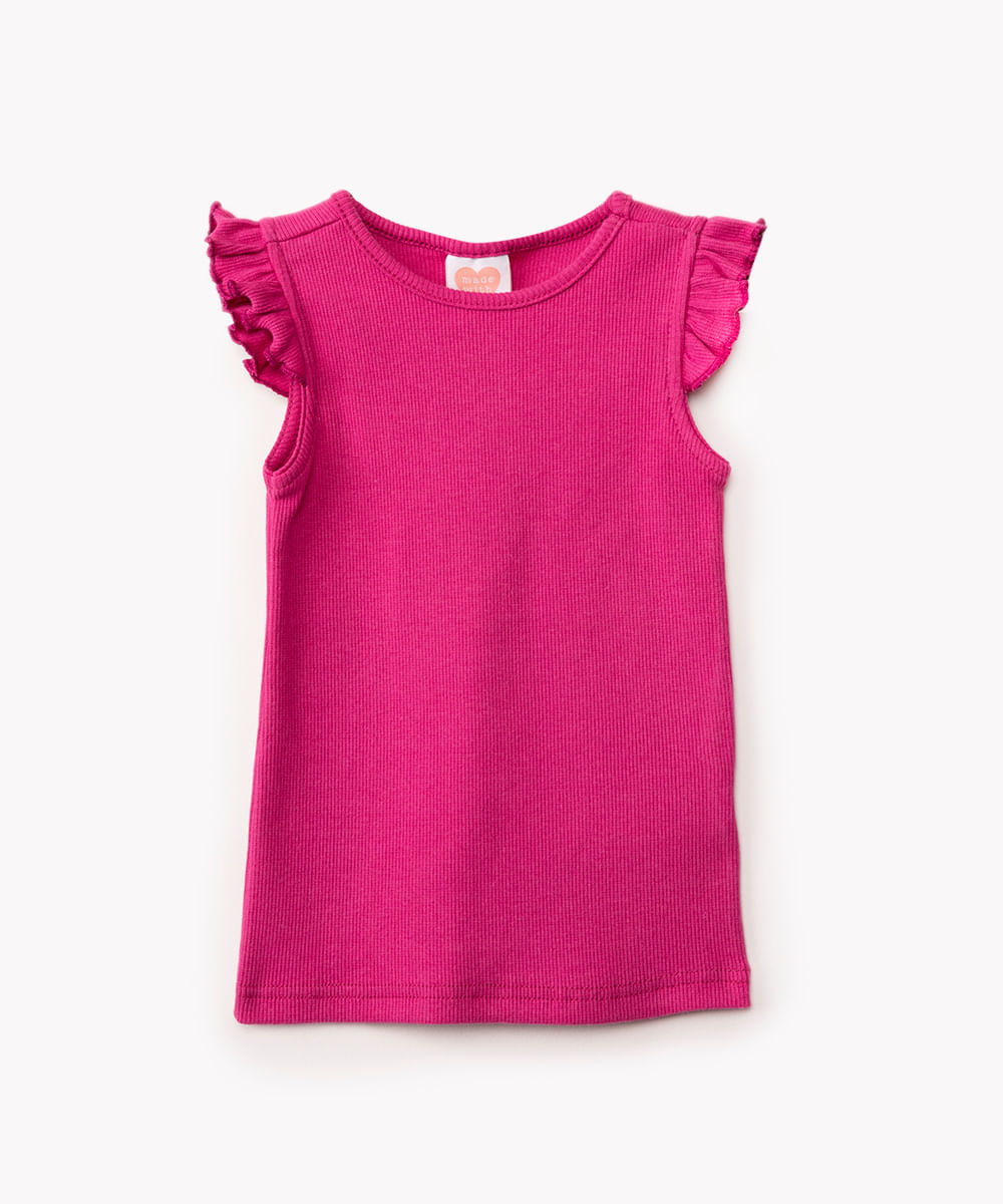 blusa de algodão infantil com babado rosa escuro