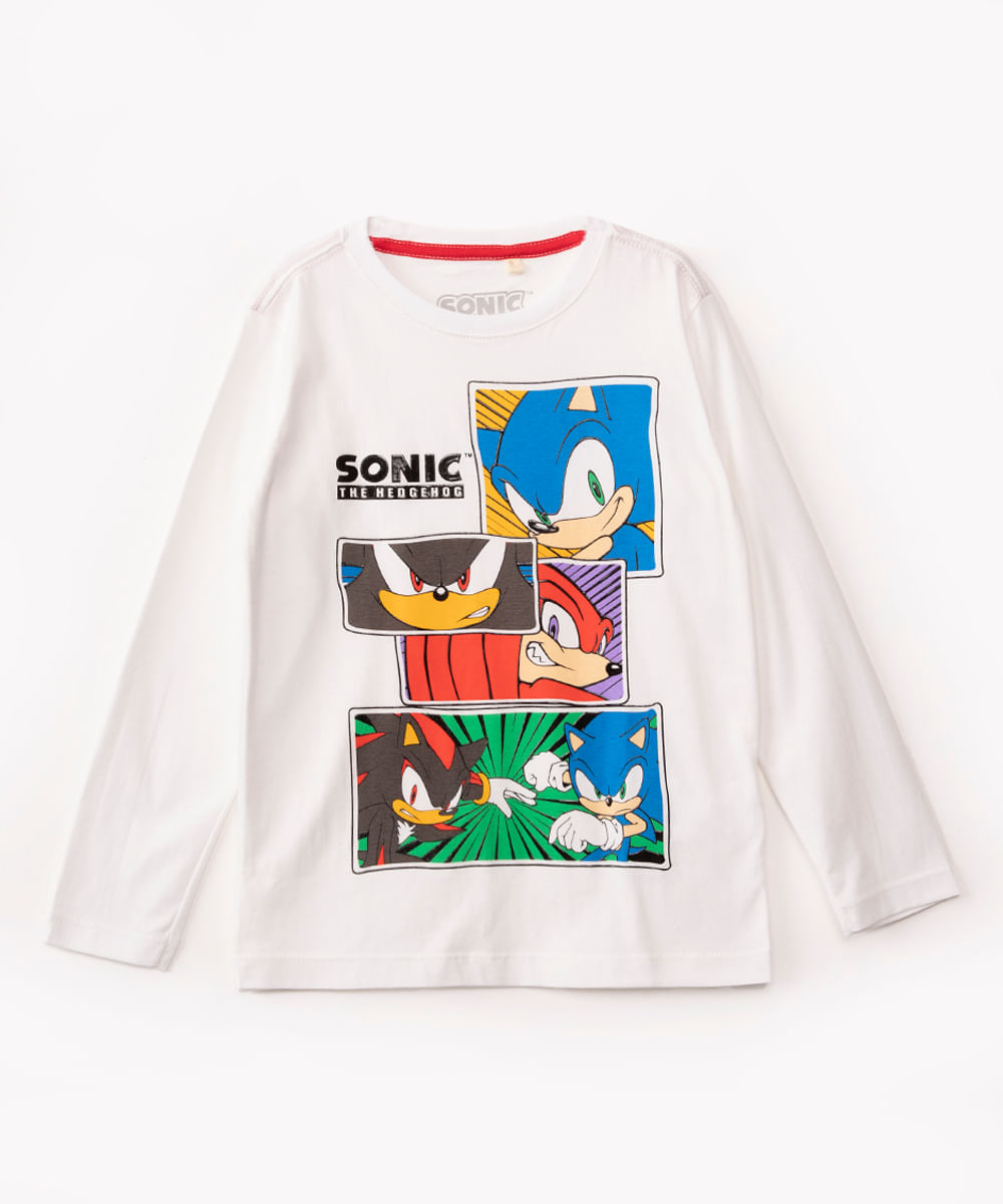 camiseta infantil sonic manga curta off white