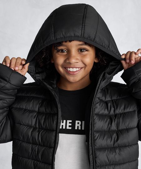 jaqueta puffer infantil com capuz preto 1