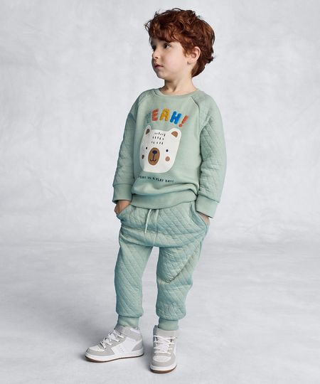 calça de moletom infantil em matelassê verde 1