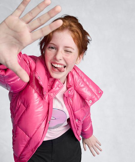 jaqueta infantil puffer cropped  rosa 4