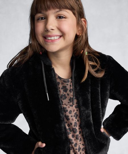 jaqueta infantil de pelúcia com capuz preta 4 jaqueta infantil de pelúcia com capuz preta 4