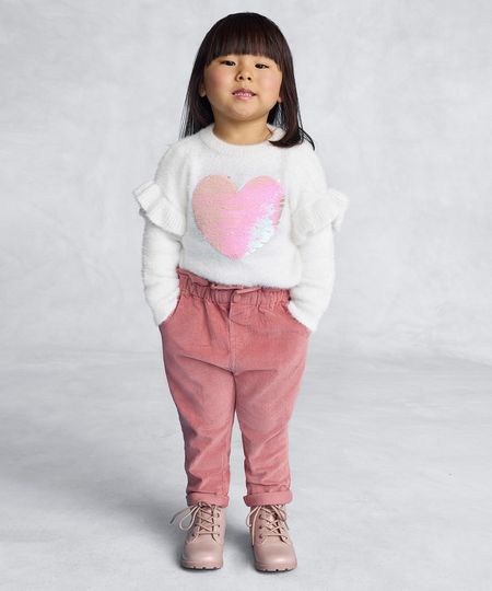 suéter de tricot infantil com brilho e paetê com babado off white 3