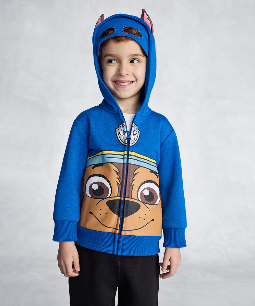 blusa de moletom infantil patrulha canina com capuz azul