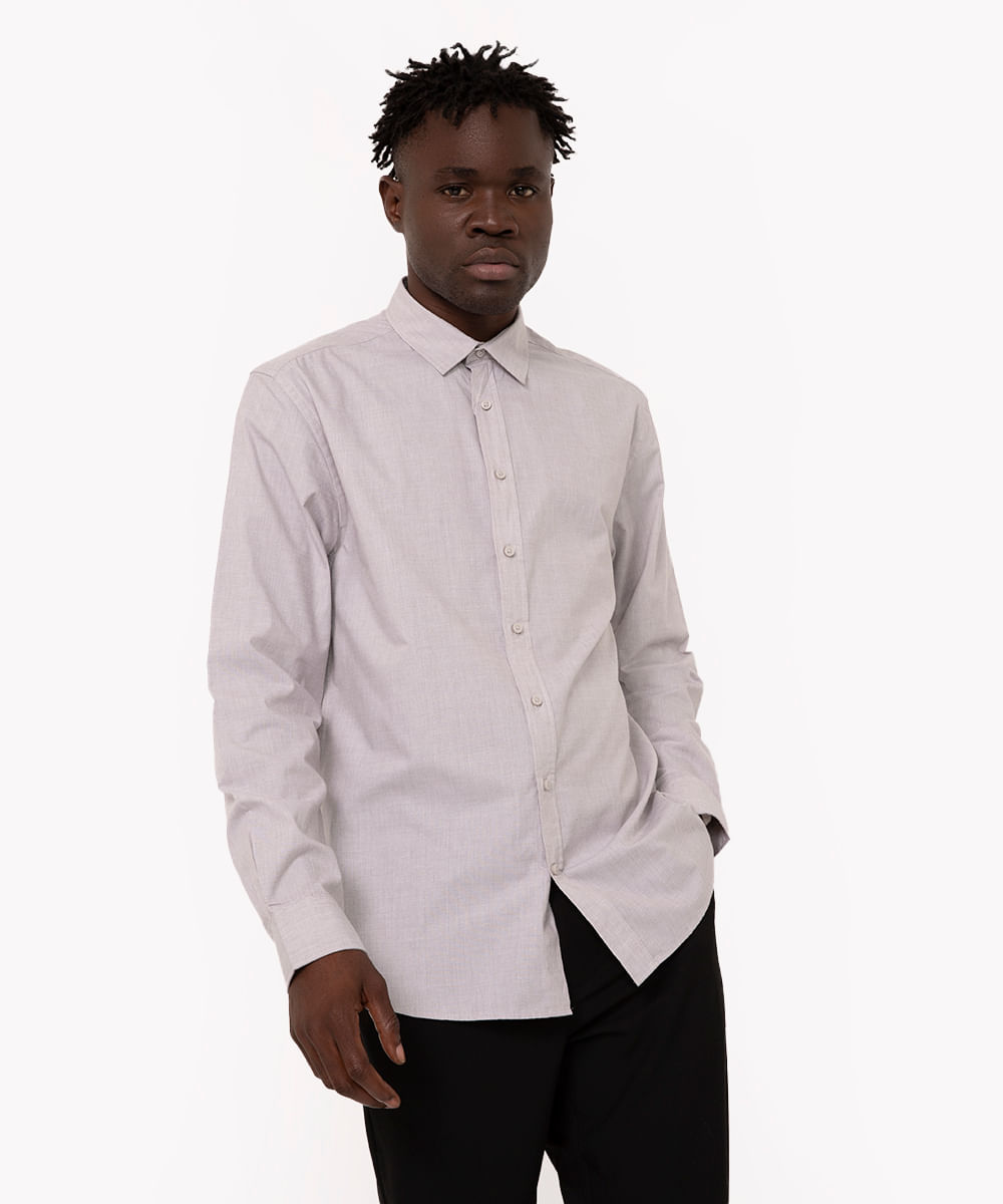 camisa comfort manga longa bege