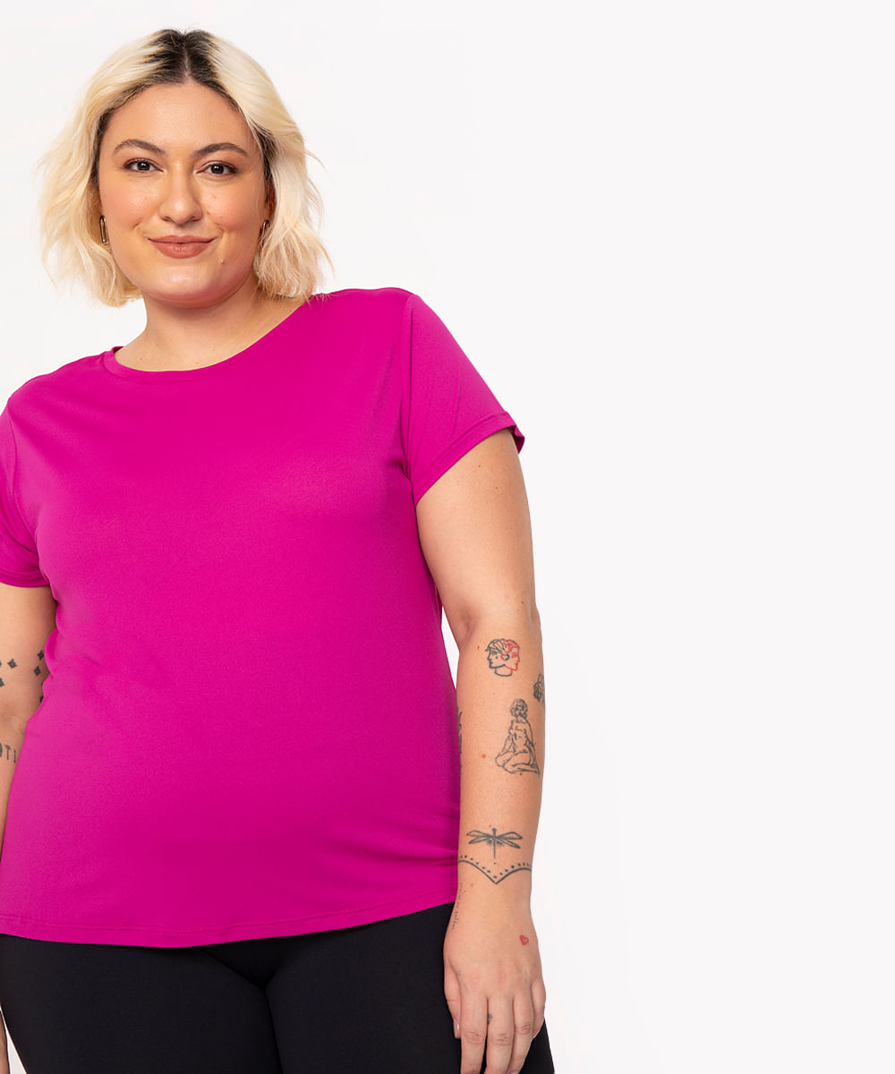 camiseta plus size de poliamida ace esportiva rosa