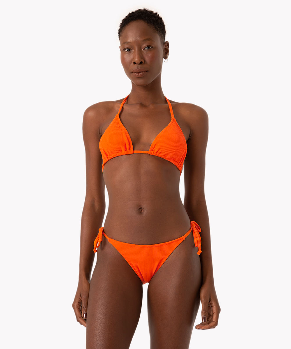 biquíni calcinha tanga string texturizado com proteção uv50 laranja