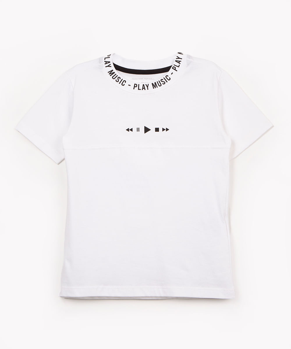 camiseta infantil play music manga curta off white