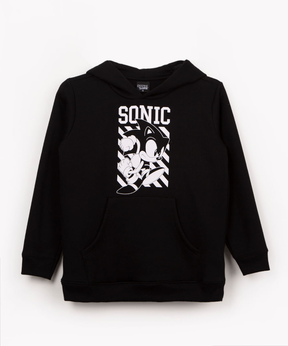 blusa de moletom juvenil sonic com capuz preto