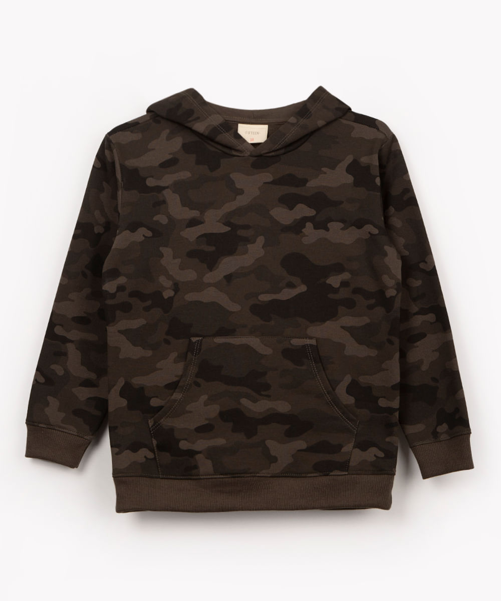 blusa de moletom juvenil camuflada com capuz verde militar