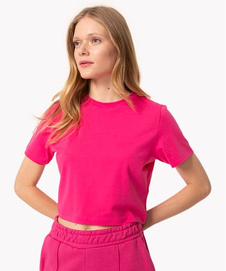 blusa básica baby look rosa escuro