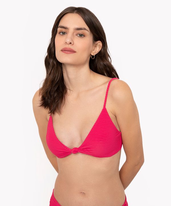 top triângulo texturizado com nó e bojo removível proteção uv rosa P