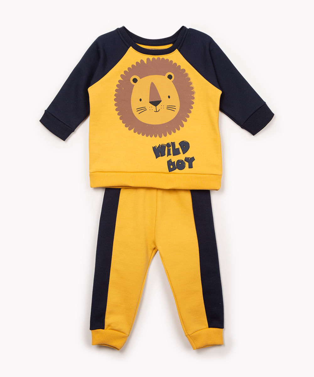 conjunto infantil de moletom leão amarelo