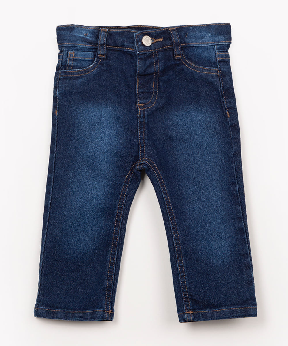 calça infantil reta jeans azul escuro