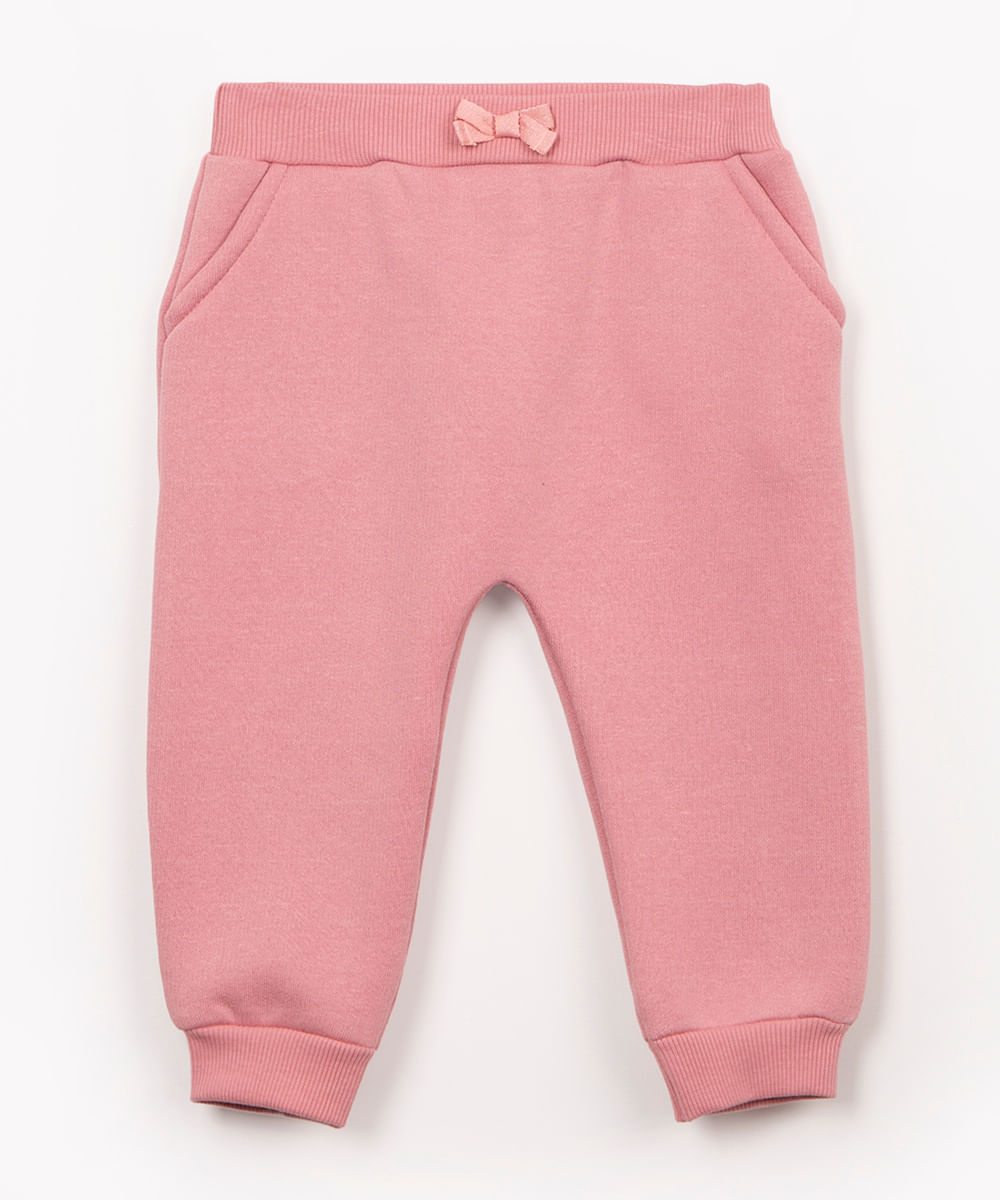 calça infantil de moletom com bolso rosa