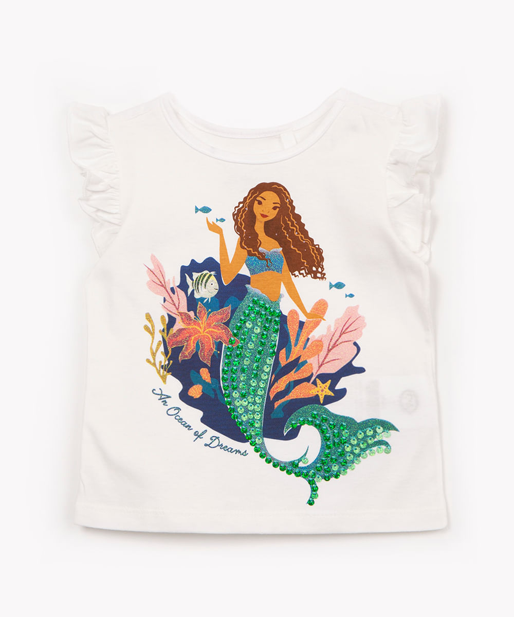 camiseta infantil pequena sereia off white