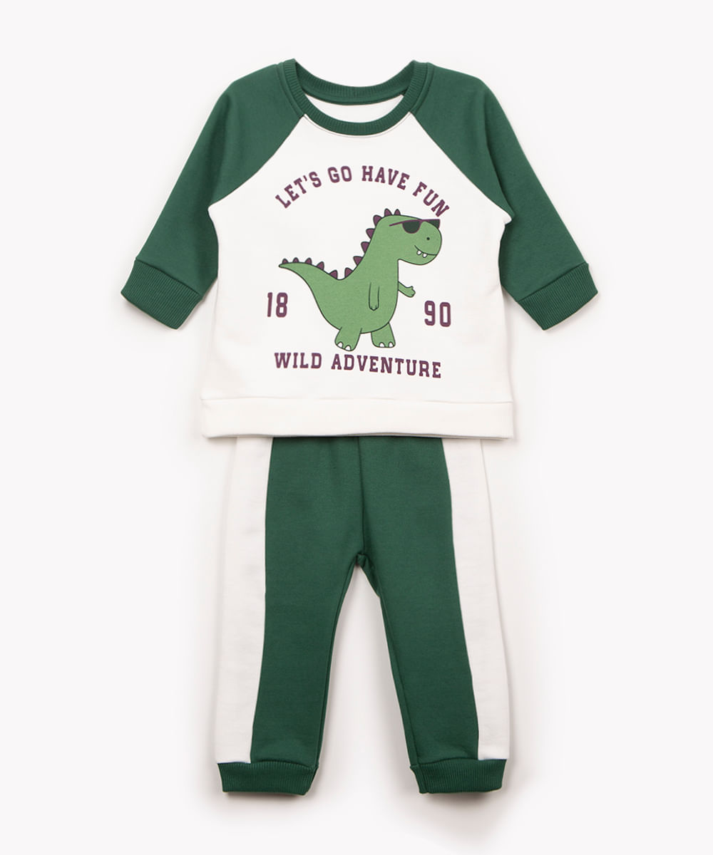 conjunto de moletom infantil dinossauro verde