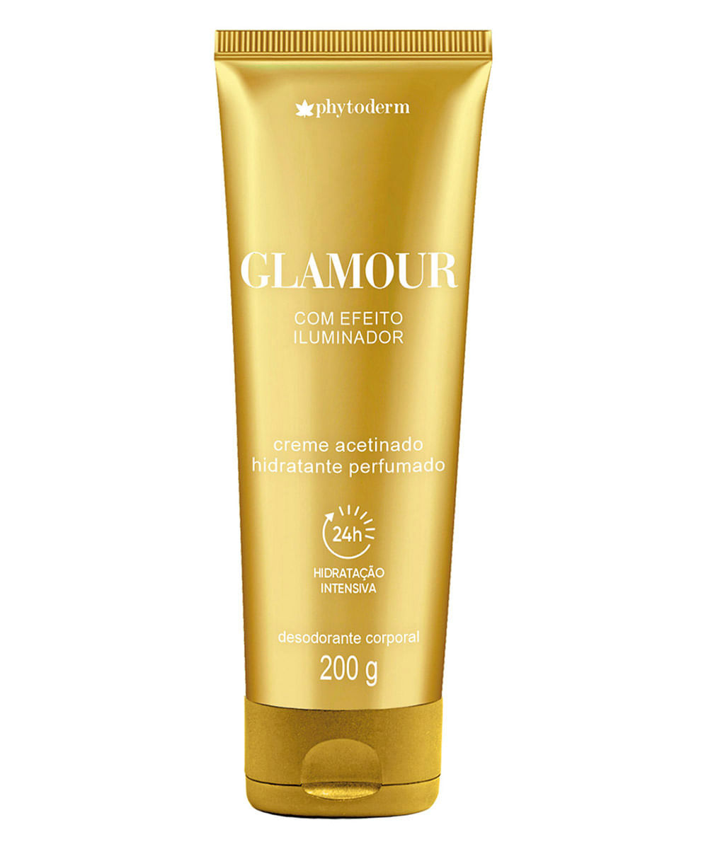 creme acetinado hidratante bisnaga phytoderm glamour 200g iluminador único