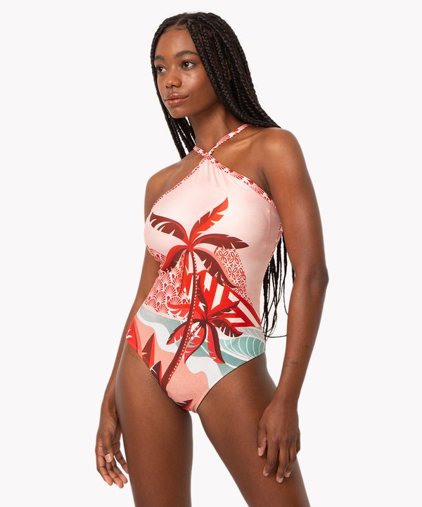 maiô halter neck estampado com bojo fixo e proteção uv colorido GG