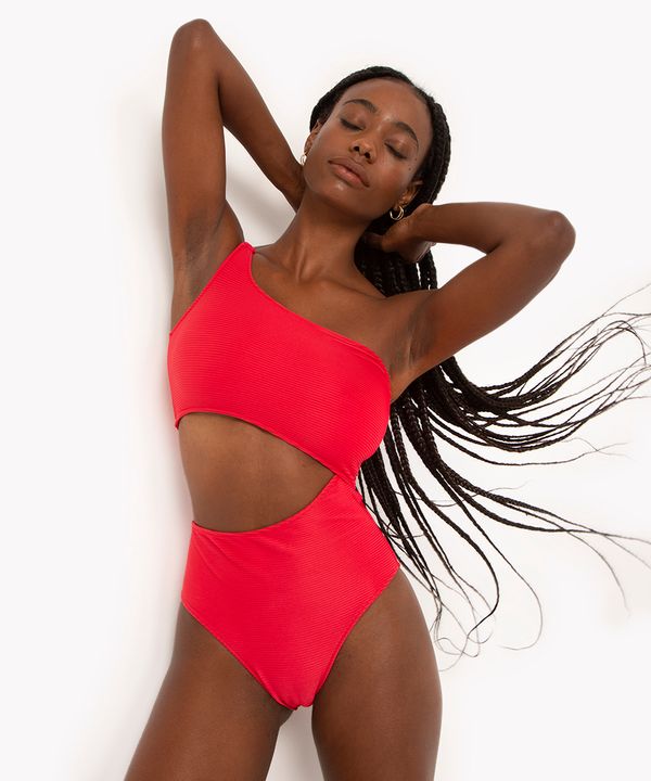 maiô ombro único cut out com bojo e proteção uv vermelho P