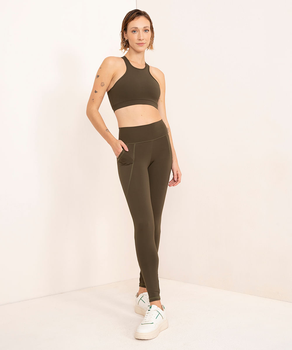 calça legging de poliamida com bolso mindset verde