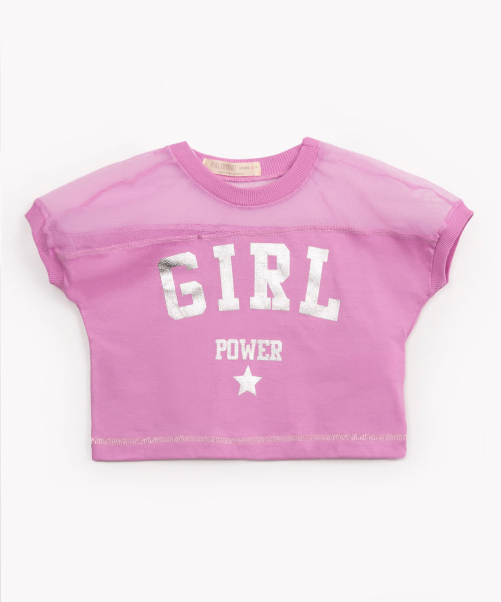 camiseta cropped infantil manga curta rosa