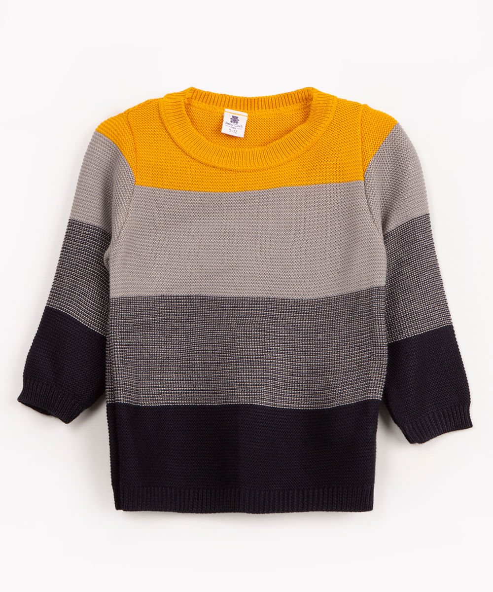 suéter de tricot infantil gola redonda amarelo