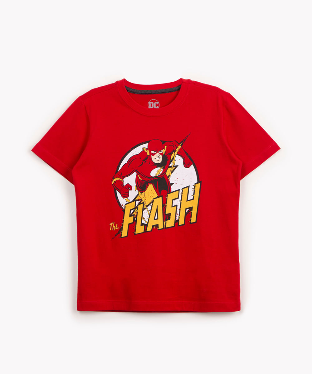 camiseta de algodão infantil flash manga curta vermelho