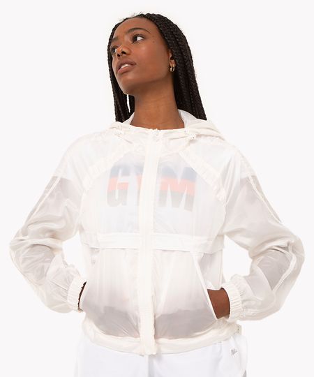 jaqueta corta vento com capuz esportiva ace branco P
