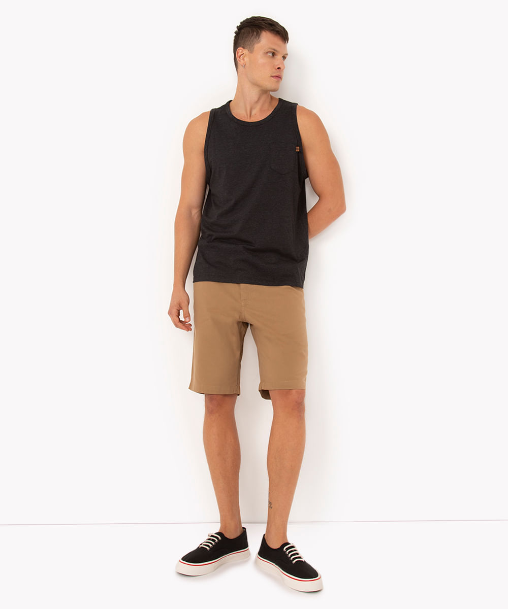 Bermuda Reta de Sarja - kaki escuro