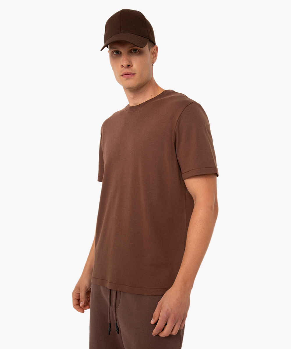camiseta de algodão peruano bold manga curta marrom