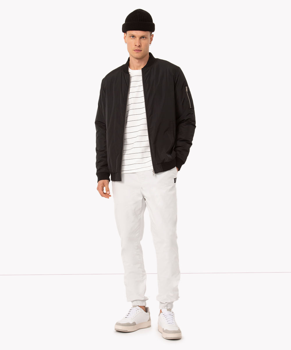 calça jogger slim de sarja amaciada com bolsos preto - cinza