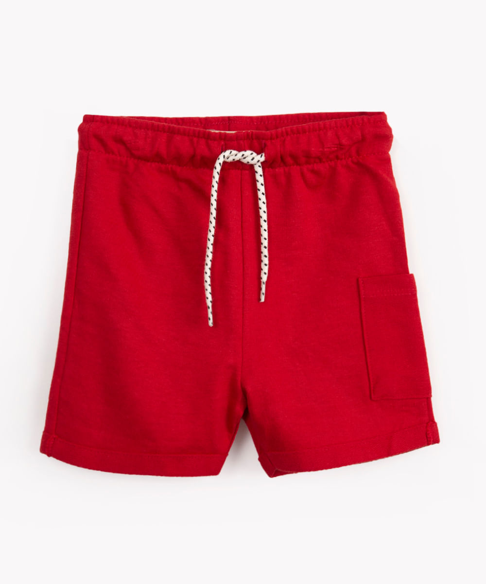 bermuda de malha infantil com bolso vermelho