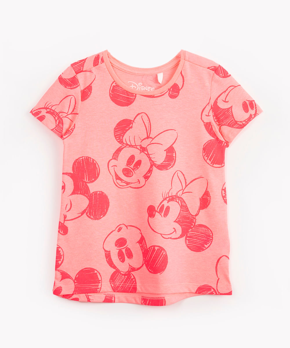 camiseta de algodão infantil minnie manga curta rosa