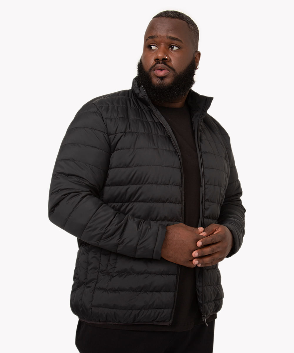 jaqueta puffer plus size básica gola alta preta