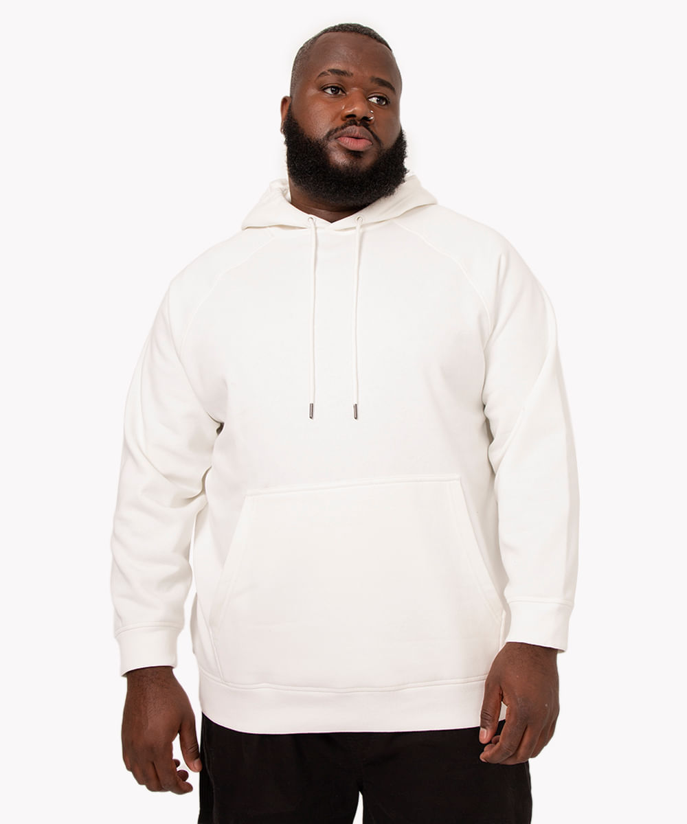 blusão de moletom plus size básico com capuz branco